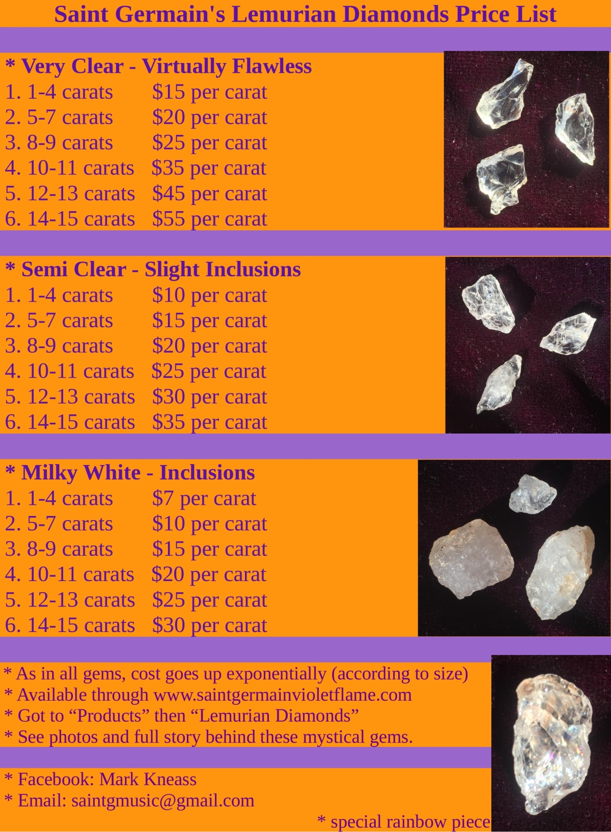 Lemurian diamonds price list